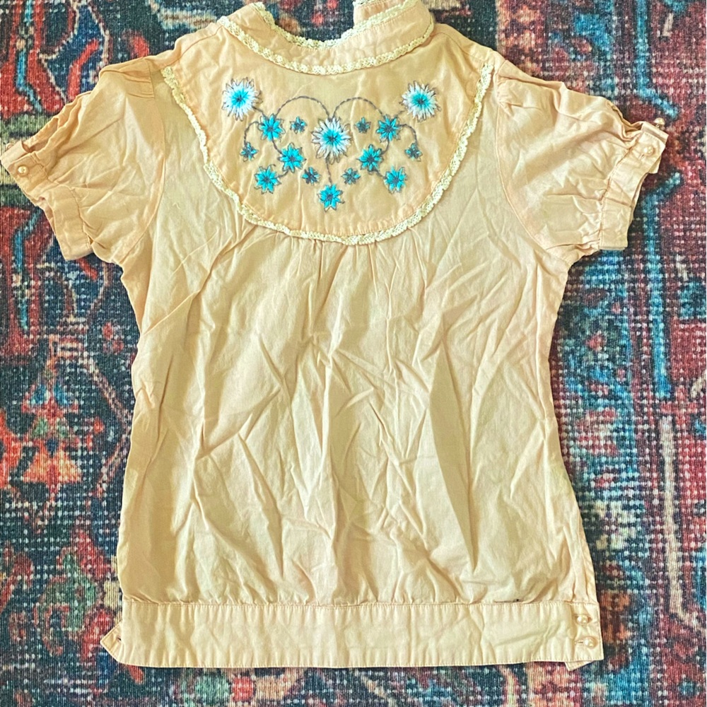 Vintage Embroidered Pearl Button Blouse